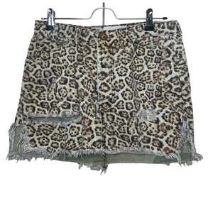 One Teaspoon Vanguard Mini Skirt Leopard Print Denim Camo Distressed Ripped 26